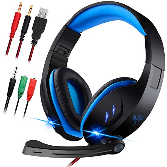 Gaming Headset with Microphone for Laptop,PC,PS4,Xbox ONE.maxin 3.5mm Wired Gaming Headphones with Noise Cancelling Volume Control Stereo Sound - Black and Blue