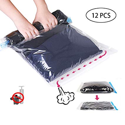GQC Vacuum Storage Bags, Reusable Space Saver 12 Pack (6 Medium   6 Large) Travel Compression Sealer Bags for Duvets Clothes Bedding Blankets Home Storage (60x40cm/50x35cm)