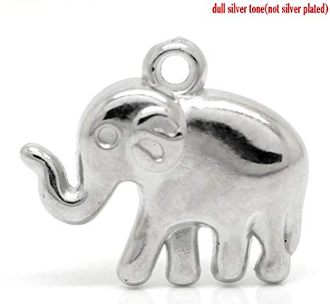 Lucky Elephant Charm Pendants 48 Pack, Silver Tone Wholesale Bulk Lot, CCB Plastic