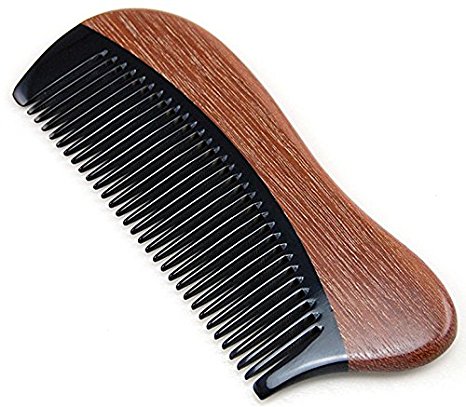 Handmade Natural Buffalo Horn & Red Sandalwood Massage Hair Comb / Beard Comb, Anti Static Pocket Horn Comb 5"