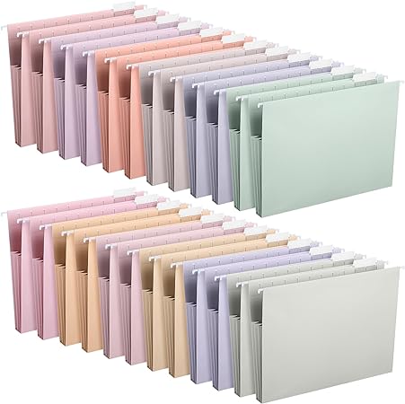 24 Pack Hanging File Folders Letter Size File Cabinet Folders Expandable File Hanging Folders with Tabs Colored File Folders Organizer for Filing Cabinet School Work Home Office (Fresh Color)