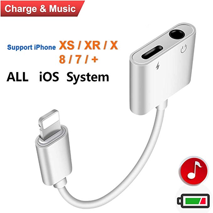 Lighting to 3.5mm Aux Headphone Jack Audio Adapter, ebasy 2 in 1 Lighting Adapter Charger and Listen to Music Compatible with Phone XR/XS MAX/X / 7 Plus / 8 Plus (Support iOS 11, iOS 12)-White