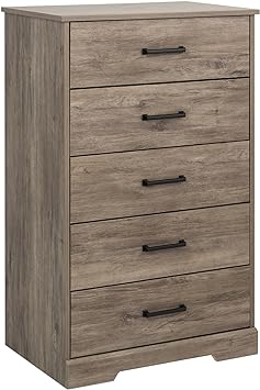 Prepac Dresser for Bedroom, Chest 5 Drawers, 18.5" D x 27.5" W x 43.5" H, Rustic Brown