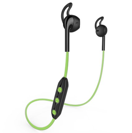 Honstek H1 Wireless Bluetooth 4.1 Sports Headphones, Earphones, Headset, Earhook, Earbuds for iPhone, Samsung Galaxy, Android Phones, Laptops, Tablets, Desktop and Smart TV with Bluetooth Function (Black/Green)
