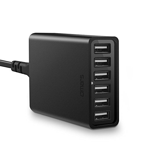 USB Desktop Charger Charging Station,Omars 60W 6-Port USB Wall Charger, 6 PowerPorts for iPhone X / 8 / 7 / 7 Plus / 6S / 6 Plus, iPad Pro Air / Mini and other Cell Phone, Tablet (Black)