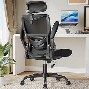 HUANUO Ergonomic Desk Chair, Home Office Desk Chairs with Adjustable Headrest and Lumbar Support, Mesh Office Chair with Flip-Up Armrestst, Swivel Task Chair for Home Office, Black