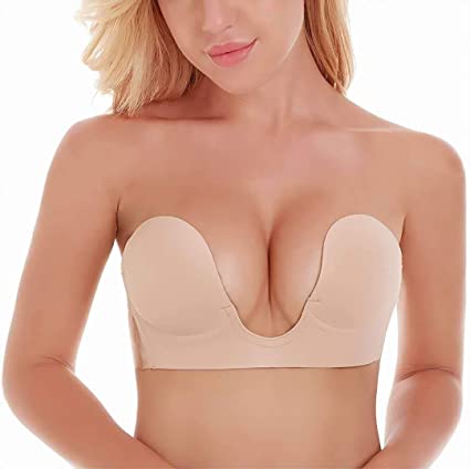 MITALOO Adhesive Bra Deep U-Shaped Silicone Bra Reusable Backless Sticky Bra Push up Strapless Sticky Bras for Women