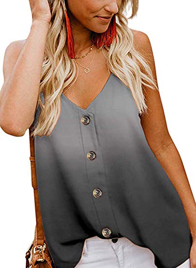 jonivey Women's Button Down V Neck Strappy Tank Tops Casual Sleeveless Chiffon Blouses Vest