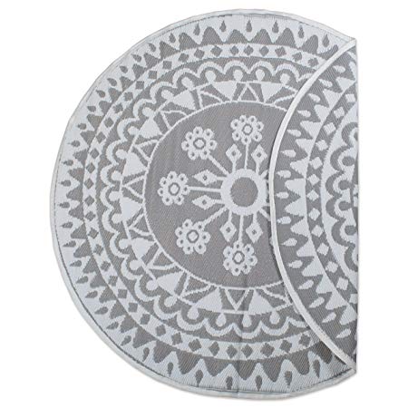 DII Contemporary Indoor/Outdoor Lightweight Reversible Fade Resistant Area Rug, Great For Patio, Deck, Backyard, Picnic, Beach, Camping, & BBQ, 5' Round, Gray Floral