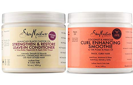 Shea Moisture Coconut and Hibiscus Curl Enhancing Smoothie, 16 Ounce Family Size & Shea Moisture Jamaican Black Castor Oil Strengthen, Grow & Restore Leave-In Conditioner 16 Ounce