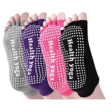 Yoga Socks Non Slip Skid with Toe Grips for Pilates Barre Women 4 Pack by Meaiguo
