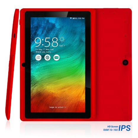 NPOLE Tablet 16G 1G IPS 7 Inch Android Quad Core CPU Dual Camera HD Video 3D Game Supported N718 Red