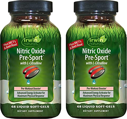 Irwin Naturals Nitric Oxide Pre-Sport - 68 Liquid Softgels, Pack of 2 - Pre-Workout Booster with L-Citrulline - 34 Total Servings