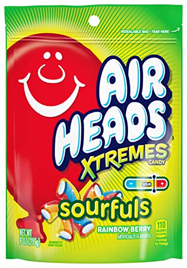 Airheads Xtremes Sourfuls Resealable Stand Up Bag, Rainbow Berry, Party, Candy, 9 Ounce