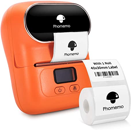 Phomemo M110S Mini Label Maker- Bluetooth Thermal Label Printer Maker for Barcode, Clothing, Jewelry, Retail, Mailing, Business, Compatible with Android & iOS, Orange