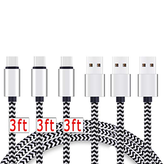 USB Type C Cable,[3ft 3Pack] by Ailun,High Speed Type-C to USB A Sync & Charging Nylon Braided Cable for Smartphone&Tablets [Silver&Blackwhite][NOT Micro USB]