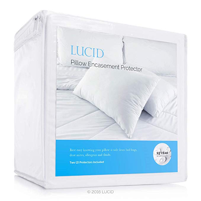 Lucid 100-Percent Waterproof Pillow Encasement Protector, 15 Year Warranty, Vinyl Free, King Size, Set of 2