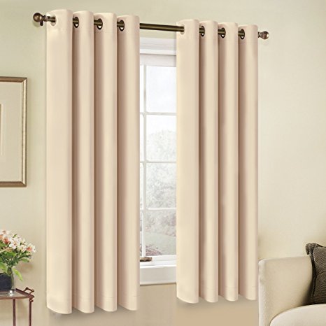 Blackout Curtain 63-Inch Set of 2 Panels, Thermal Insulated Solid Grommets Curtains for Living Room