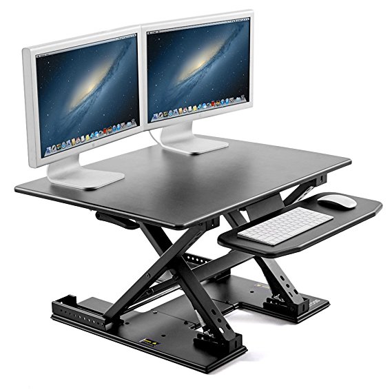 31-inch Wide Standing Desk, iKross 6-Height Adjustable Computer Workstation Desk Converter 2-Tier Gas Spring Sit to Stand Up Desk Riser with Removable Keyboard Tray Platform Converter - Black