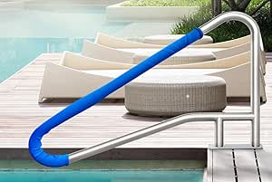 Pool Rail 55x32 Pool Railing 304 Stainless Steel 250LBS Load Capacity Silver Rustproof Pool Handrail Humanized Swimming Pool Handrail with Blue Grip Cover & M8 Drill Bit & Self-Taping Screws