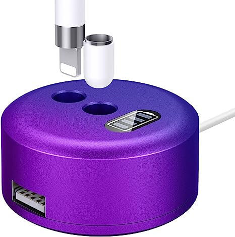 MoKo Aluminium Alloy Charging Stand Compatible with Apple Pencil Charger 1st Generation, iPad Pencil Charger Charging Station Stand, Apple Pen Charger Holder with LED Screen USB Port,Gradient Purple