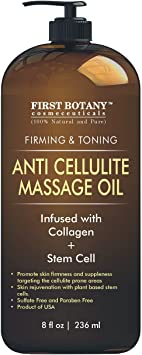 Anti Cellulite Massage Oil - Infused w/ Collagen & Stem Cell - 100% Natural Massage Lotion & Cellulite cream, Remover & Massager - Helps Skin Tightening & Stretch Mark treatment for Women & Men - 8 oz