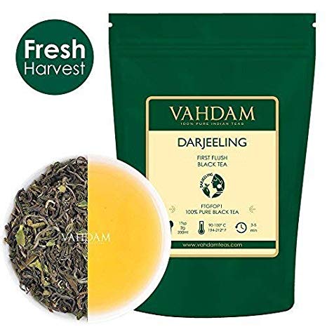 VAHDAM, First Flush Darjeeling Tea - 200  Cups/ 16oz Loose Leaf Black Tea - Flowery, Aromatic & Delicious, Picked, Packed & Shipped Direct from India, Champagne of Teas, Mellow & Fragrant