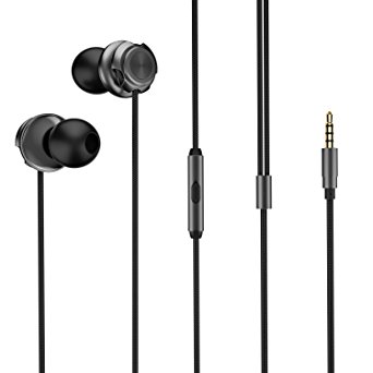 Picun D2 Metal In-Ear Headphones with Microphone, Noise Isolating Earbuds Wired Bass Stereo Earphones Compatible with Apple iOS and Android Smartphones (Black)