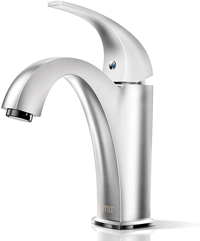 TTILL Bathroom Faucet Brushed Silver, Single Hole Bathroom Sink Faucet Solid Brass, Single Handle Vanity Faucet for Basin, Laundry, Lavatory and RV Sink