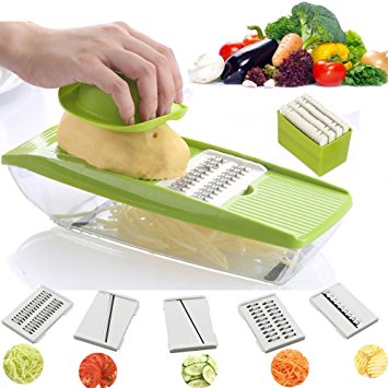 UFire Mandoline Slicer with 5 Interchangeable Stainless Steel Blades,Food Container - Vegetable Cutter, Peeler, Slicer, Grater & Julienne Slicer for for Cucumber, Onion, Cheese...