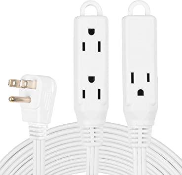 Thonapa 15 Ft Extension Cord with 3 Electrical Power Outlets - 16/3 Durable White Cable