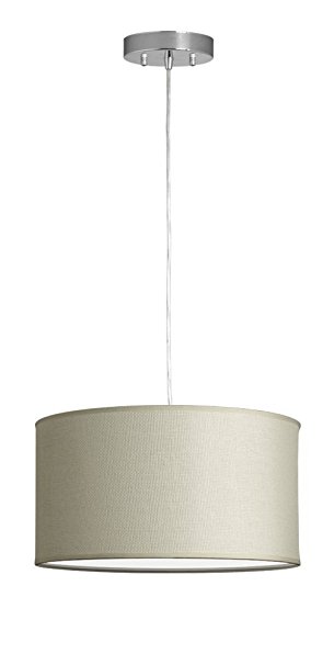 Linea di Liara Messina One-Light Drum Pendant Lamp, Cream Woven Shade with Chrome Canopy LL-P719