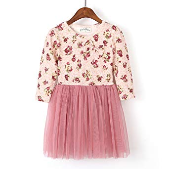 Flofallzique Girl Long Sleeve Dress Toddler Vintage Floral Tulle Christmas Baby Girls Clothes