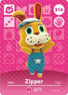 Zipper - Nintendo Animal Crossing Happy Home Designer Series 4 Amiibo Card - 316