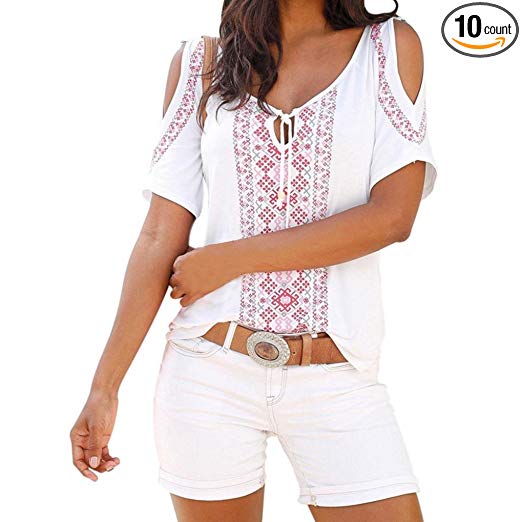CUCUHAM Women Summer Print Short Sleeve Shirt Tops Blouse T-Shirt