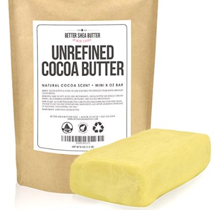 Unrefined Cocoa Butter - Raw 100 Pure with Natural Cocoa Scent - Use in DIY Lotion Lotion Bars and Sticks Lip Balm Body Butter and a Lot More Skin Care Creations - 8 oz