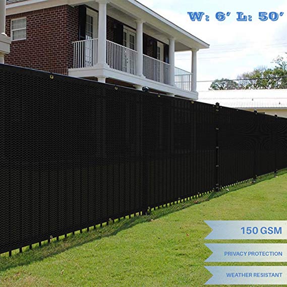E&K Sunrise 6' x 50' Black Fence Privacy Screen, Commercial Outdoor Backyard Shade Windscreen Mesh Fabric 3 Years Warranty (Customized Sizes Available) - Set of 1