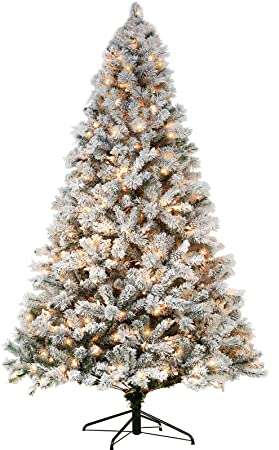 Hykolity 6 ft Snow Flocked Christmas Tree, Artificial Christmas Tree with Pine Cones, 250 Warm White Lights, 762 Tips, Metal Stand and Hinged Branches