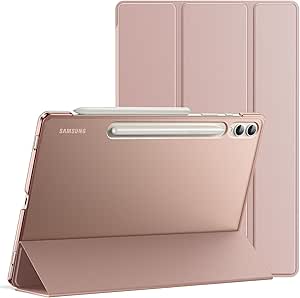 JETech Hülle für Samsung Galaxy Tab S10 Plus/Tab S9 Plus 12,4, Dünn Transluzent Rückseite Tri-Fold Folio Ständer Tablet Schutzhülle, Unterstützung S Pen Aufladung (Roségold)