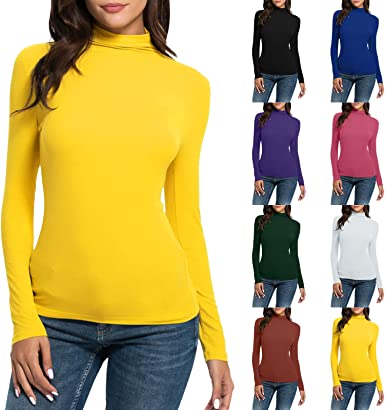 GBSELL Womens Turtleneck Long Sleeve Tops Ribbed Thermal Shirts Soft Base Layer Lightweight Slim Shirts Soft Basic Pullover