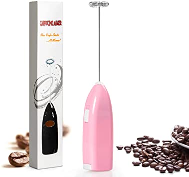 Milk Frother - Handheld Battery Operated Electric Foam Maker for Thick Frothed Milk in Seconds, Bulletproof Coffee, Lattes, Cappuccino, Hot Chocolate, Drink Mixer (Pink)