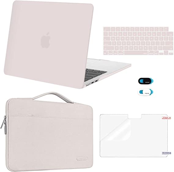 MOSISO Compatible with MacBook Air 13.6 inch Case 2022 2023 Release A2681 with M2 Chip Touch ID, Plastic Hard Shell Case&Carrying Sleeve Bag&Keyboard Cover&Webcam Cover&Screen Protector, Stone Gray