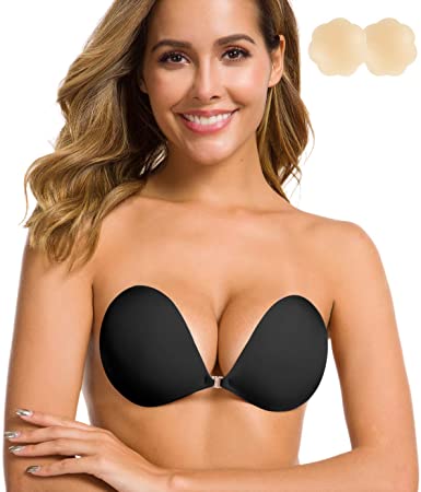 Niidor Adhesive Bra Strapless Sticky Invisible Push up Silicone Bra for Backless Dress with Nipple Covers Nude