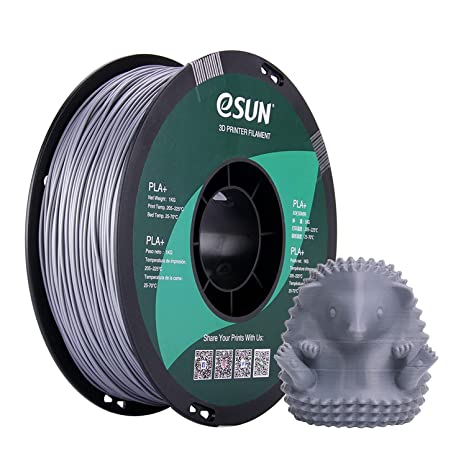 eSUN PLA  Filament 1.75mm, 3D Printer Filament PLA Plus, Dimensional Accuracy  /- 0.03mm, 1KG (2.2 LBS) Spool 3D Printing Filament for 3D Printers, Silver