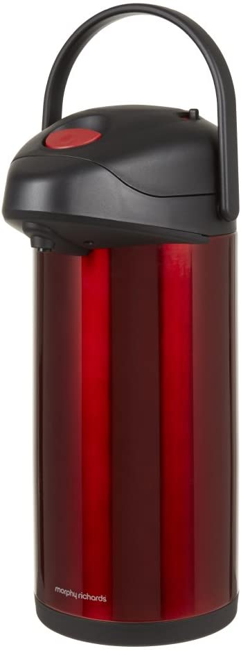 Morphy Richards Airpot, Equip Range, Hot Water Dispenser, Thermal Container Carafe with Pump Action, Stainless Steel, Red, 5 Litre