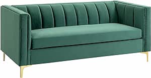 HOMCOM Canapé 3 Places Style Art Déco piètement Acier doré revêtement Velours Vert Sapin