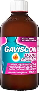 Gaviscon Dual Action Liquid Heartburn and Indigestion Relief, Mixed Berry 600ml