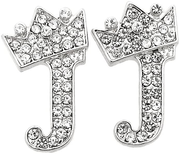 Fashion 21 Hip Hop Crown Tilted Initial Alphabet Letter Pierced Post Stud Earring Gold, Silver Tone