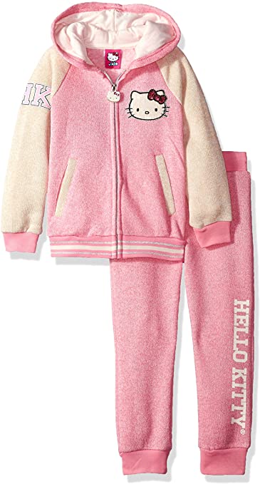 Hello Kitty Little Girls' 2 Piece Hooded Fleece Active Clothing Set, White Hoodie Outfit, Clothes for Little Girls