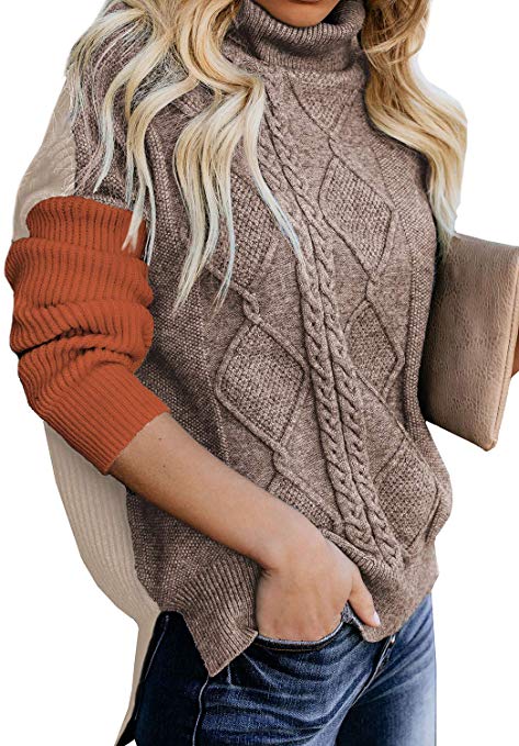 FARYSAYS Women's Cable Knit Turtleneck Long Sleeve Oversize Chunky Pullover Sweater Outerwear